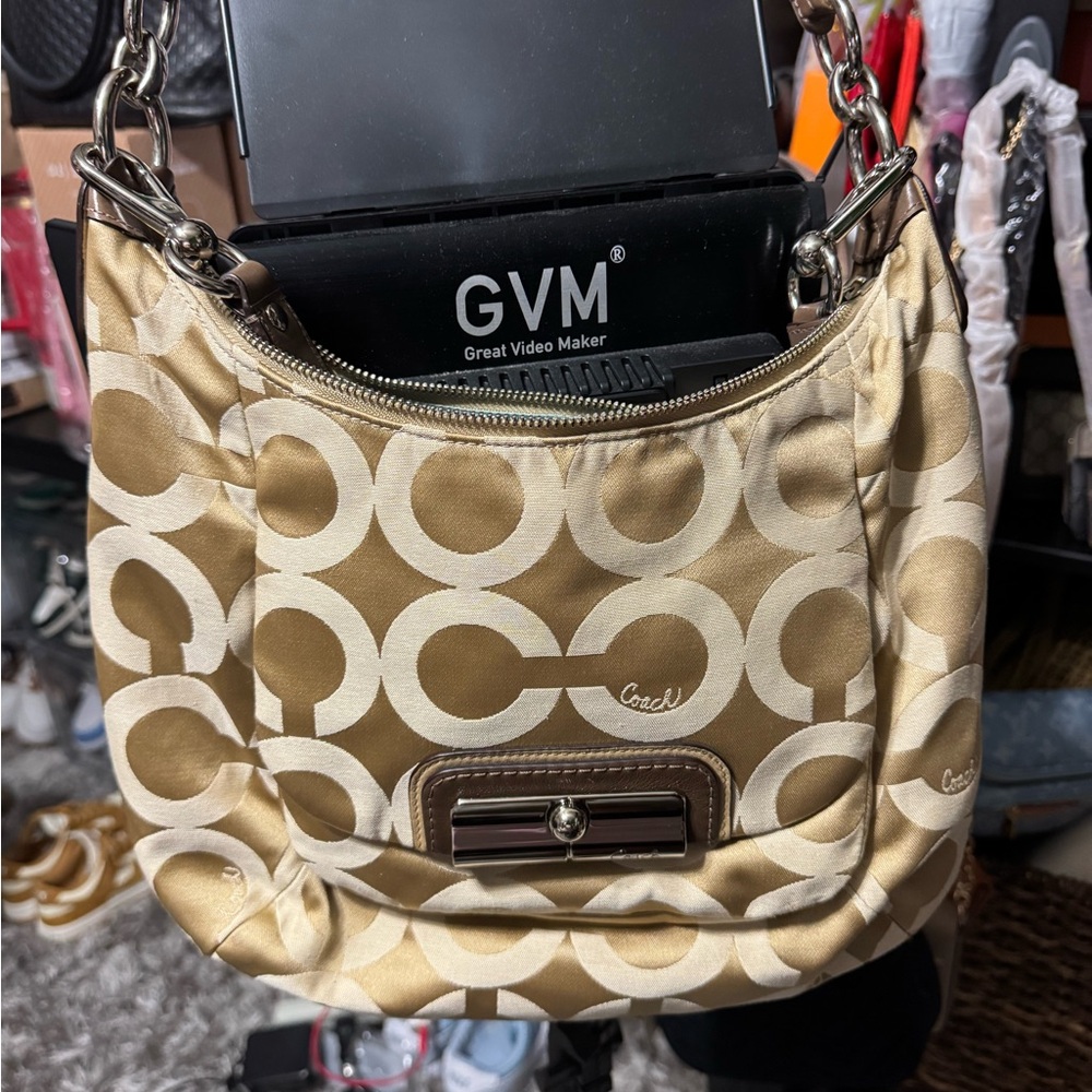 Coach Gold and Cream Signature Shoulder Bag